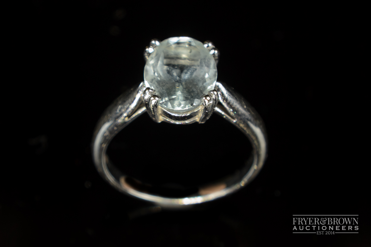 An 18 carat white gold and opal mixed cut aquamarine single stone ring; and an opal & ruby 8/8 cut - Image 4 of 5