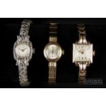 A ladies 9 carat gold wristwatch, c1950, by Bentima; a ladies 9ct gold wristwatch, c1970, by Roamer;