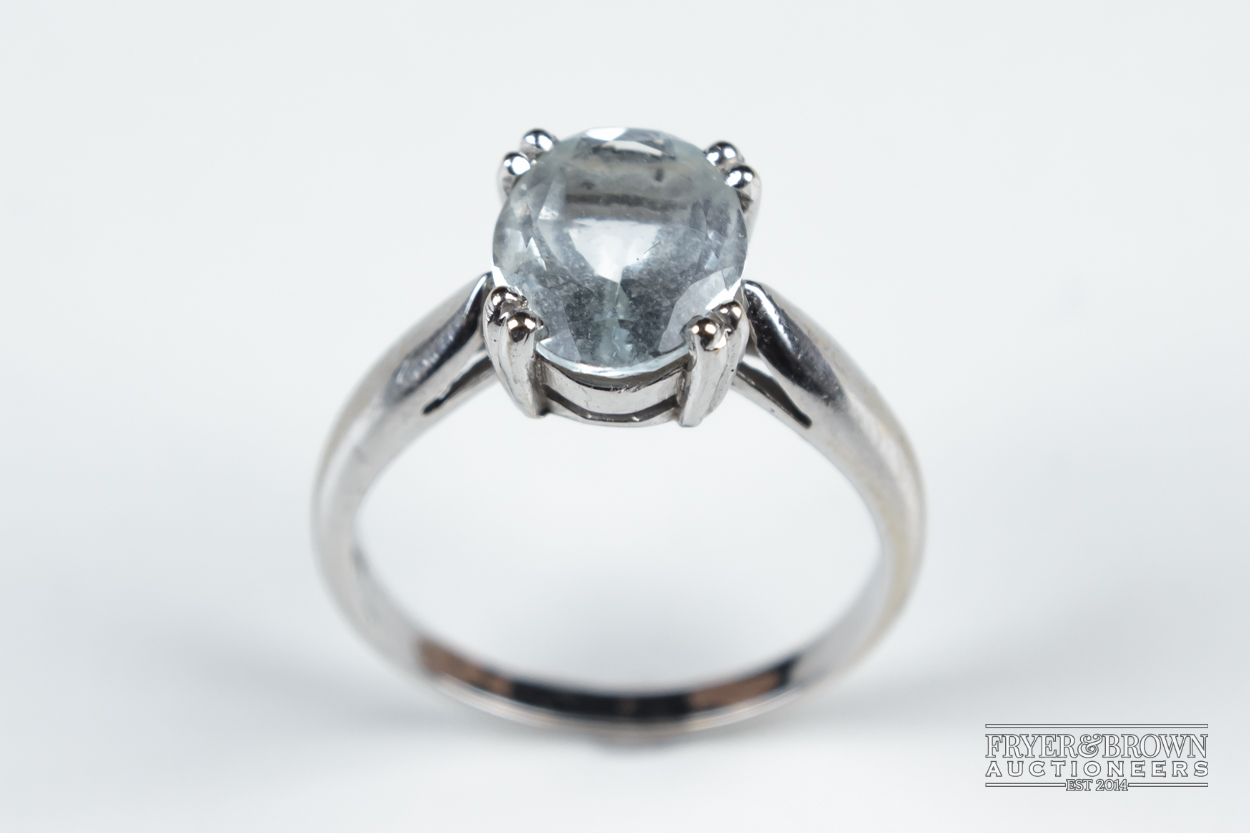 An 18 carat white gold and opal mixed cut aquamarine single stone ring; and an opal & ruby 8/8 cut - Image 5 of 5