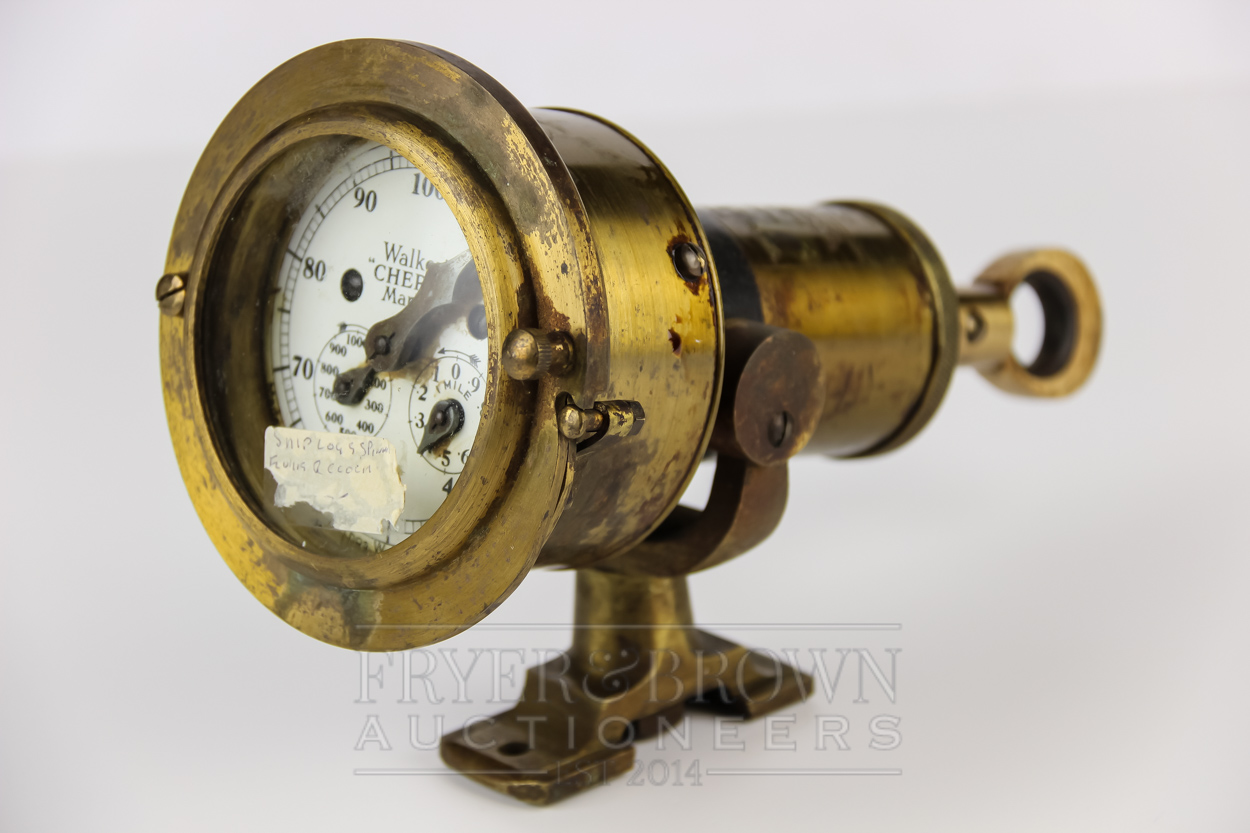 A Walkers "Cherub" MKII Ships log spinner and clock, brass construction, serial number AC1391