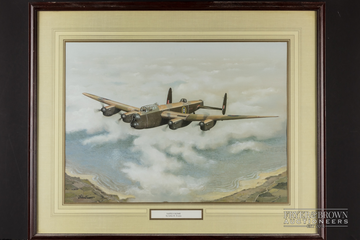 John Evans - 'Supermarine Spitfire, Rolls Royce Mk XIV' and 'Safely Home', prints, framed; a - Image 2 of 7