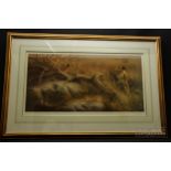 A pair of lion prints, one by Andrew Ellis, 'Evening Glance' signed and another by Dick Van