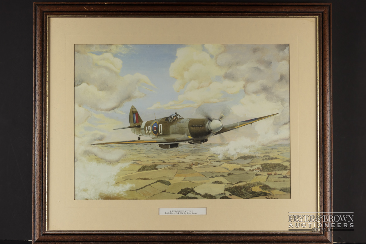 John Evans - 'Supermarine Spitfire, Rolls Royce Mk XIV' and 'Safely Home', prints, framed; a - Image 3 of 7