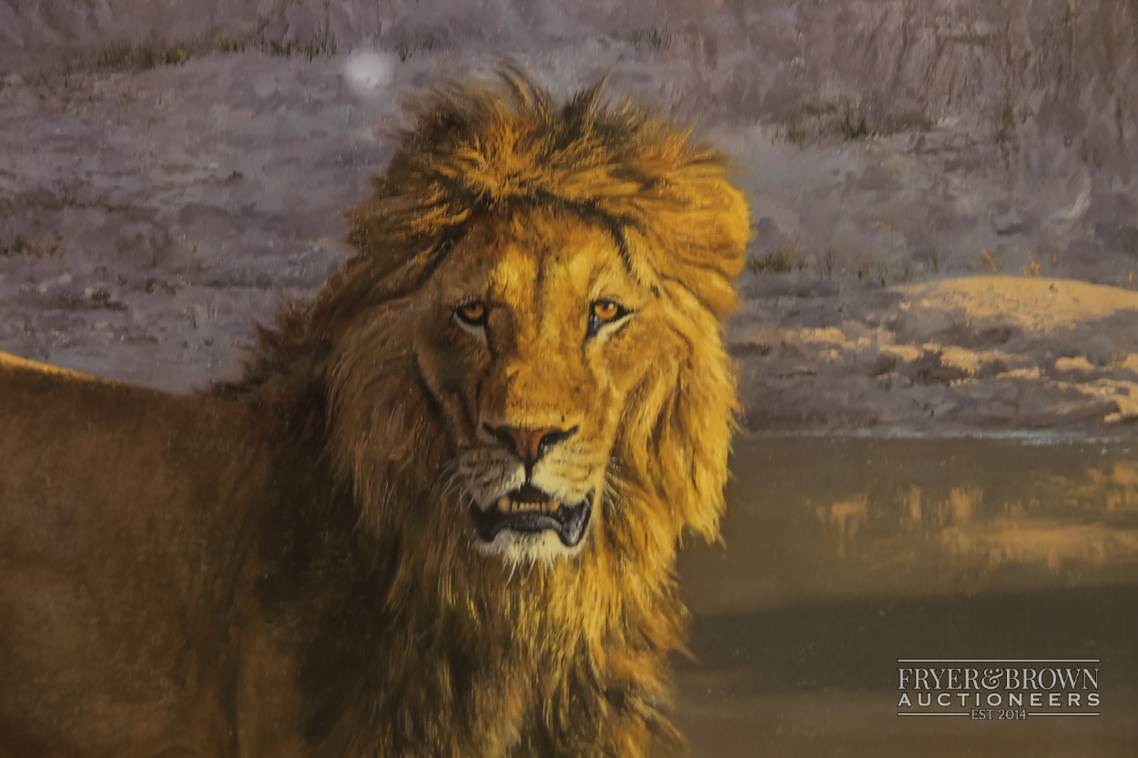 A pair of lion prints, one by Andrew Ellis, 'Evening Glance' signed and another by Dick Van - Image 6 of 7