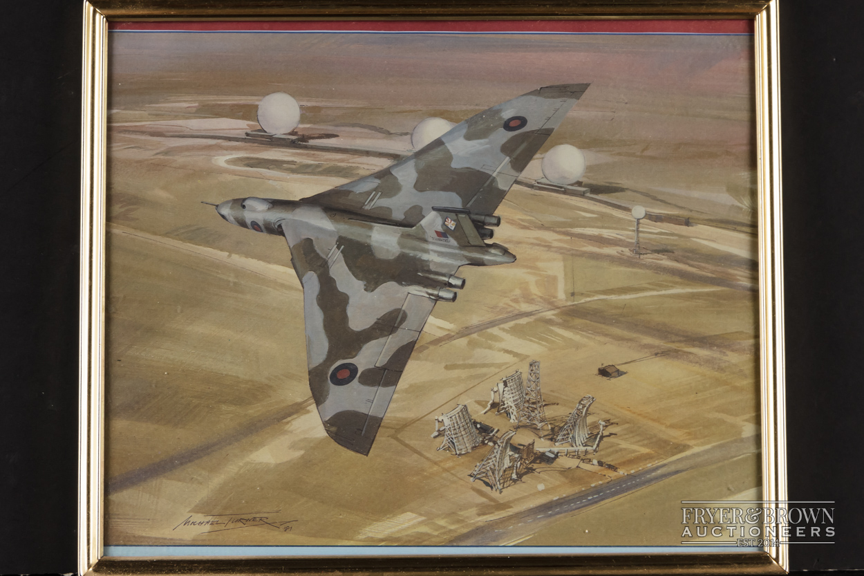 John Evans - 'Supermarine Spitfire, Rolls Royce Mk XIV' and 'Safely Home', prints, framed; a - Image 5 of 7
