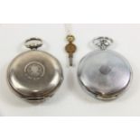 A silver 'braille' pocket watch, London 1888, with key, maker CH; together with a white metal