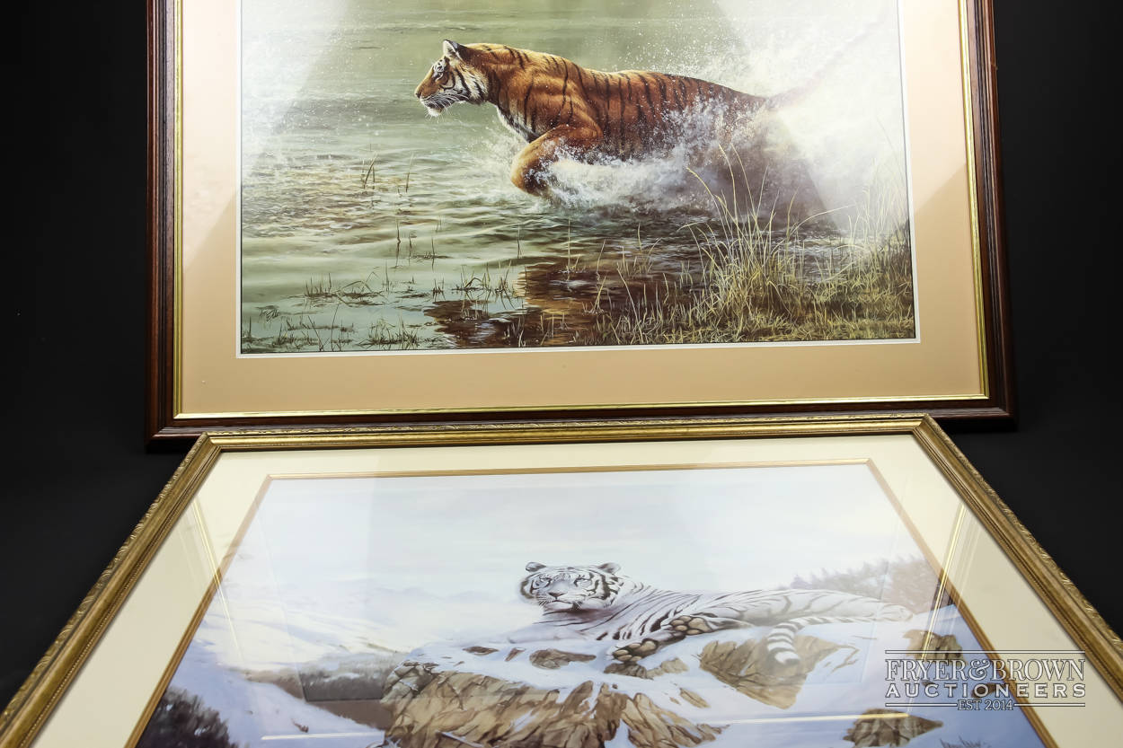 A pair of tiger prints, 'Ghengis' by Andrew Ellis and another (2)