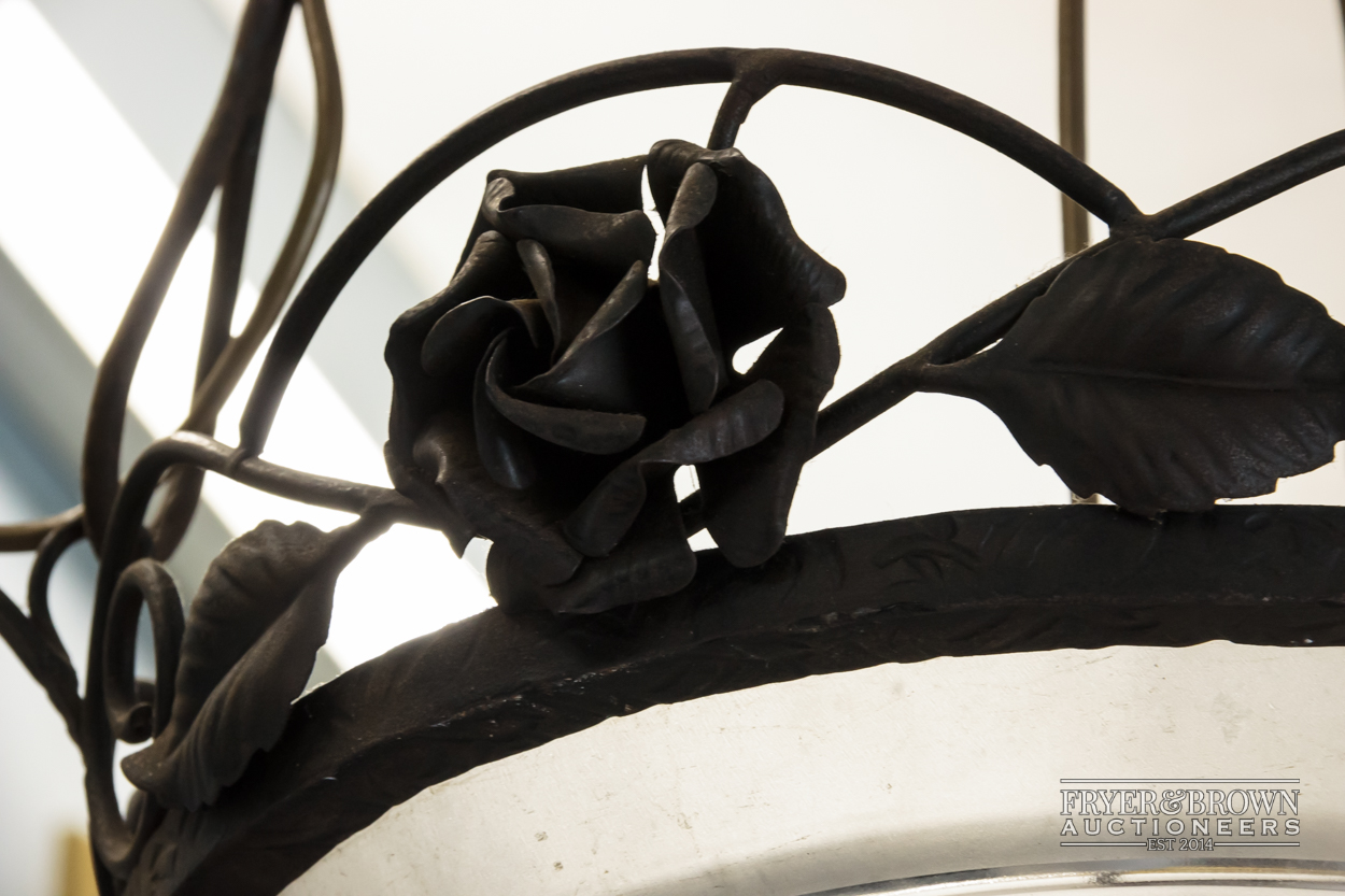 A French Art Deco metalwork light fitting finely worked with roses and stiff leaves, the central - Image 2 of 7