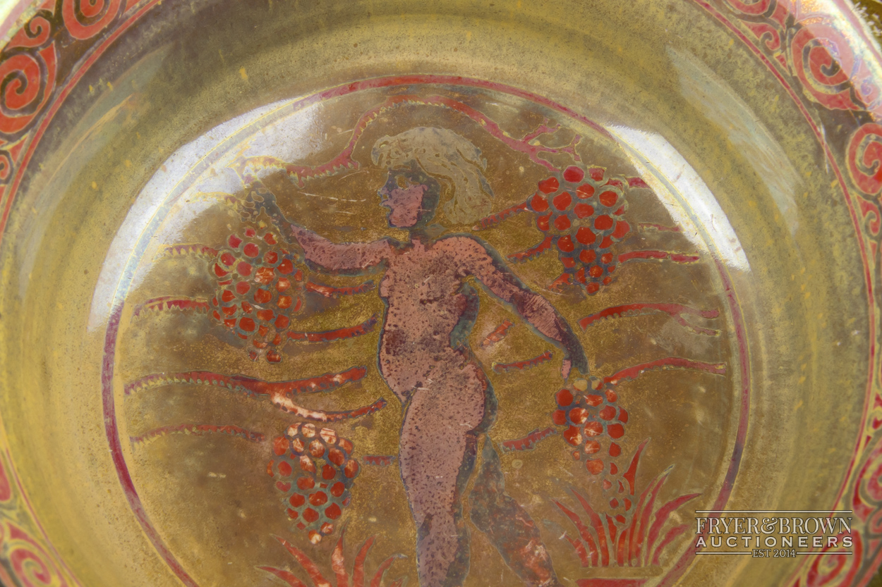 A Royal Lancastrian pottery bowl, circular painted to the interior with a cherub and fruiting - Image 2 of 4