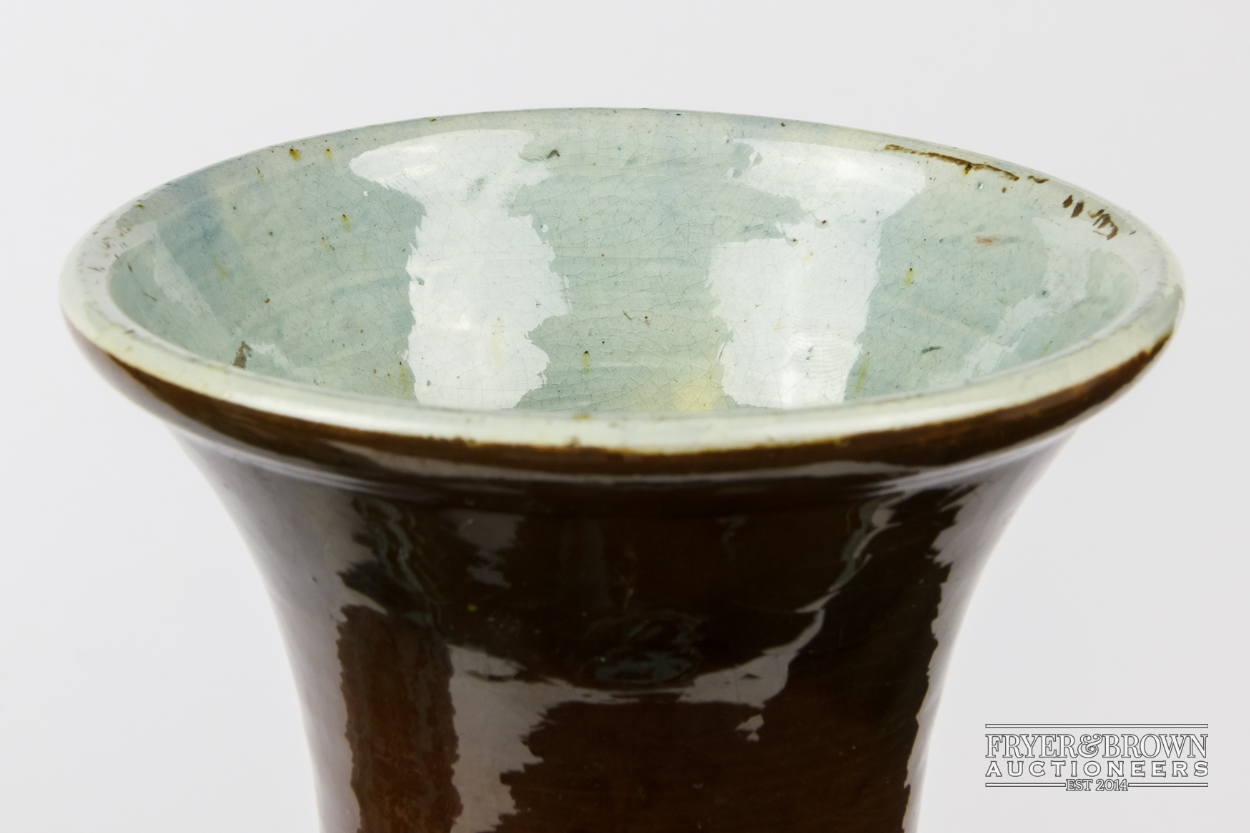 A pair of large C.H. Brannam pottery vases, slender ovoid for with trumpet neck, brown incised to - Image 3 of 6