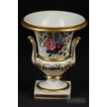 A miniature English porcelain campana urn, probably Derby, painted and gilded with summer flowers,