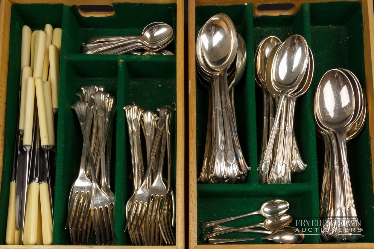 A Mappin & Webb Princes plate flatware service, of Albany type, with vacant cartouche to handle,