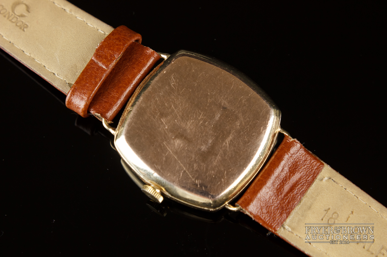 A vintage 9ct gold Longines cushion shaped gentleman's wrist watch, c1930, the Champagne coloured - Image 2 of 8