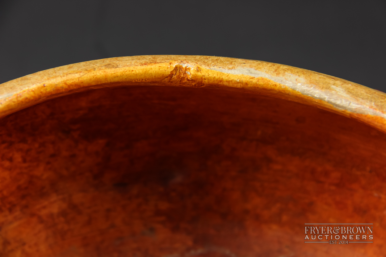 A Compton pottery bowl, decorated in high relief with a band of fruit, orange ground, impressed mark - Image 4 of 5