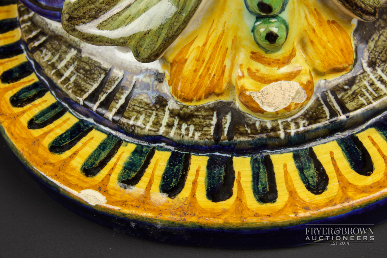 A matched pair of Cantagalli maiolica wall brackets of foliate 'C' scrolls and scallop shell design, - Image 5 of 5