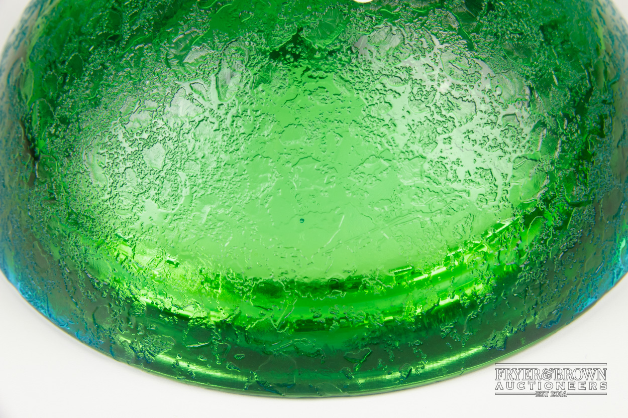 A Cenedese style glass geode bowl, in electric blue and Uranium green, unusual textured exterior, - Image 3 of 3