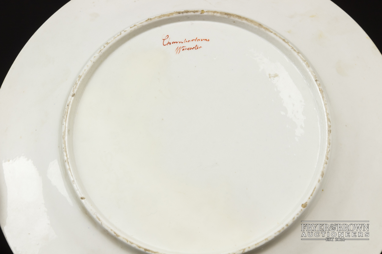 An early Chamberlain Worcester plate; a Grainger Worcester plate; and a Royal Crown Derby plate, - Image 3 of 4