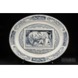 A Wedgwood blue printed meat plate, oval, decorated in Aesthetic manner with banquet pattern,