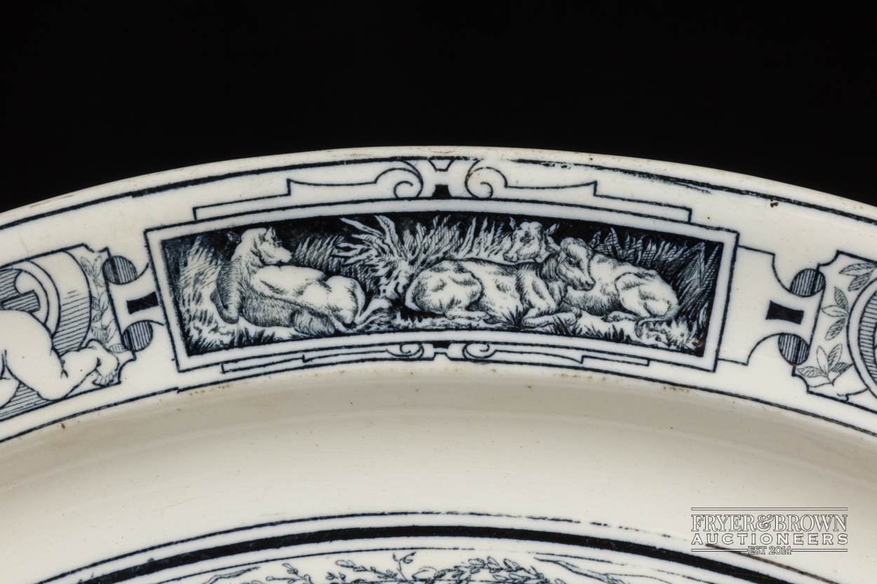 A Wedgwood blue printed meat plate, oval, decorated in Aesthetic manner with banquet pattern, - Image 2 of 4