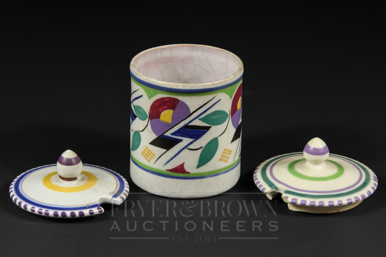 A small Poole Pottery cylindrical pot, shape 286, abstract JV pattern, decorated by Myrtle Bond, - Image 2 of 5