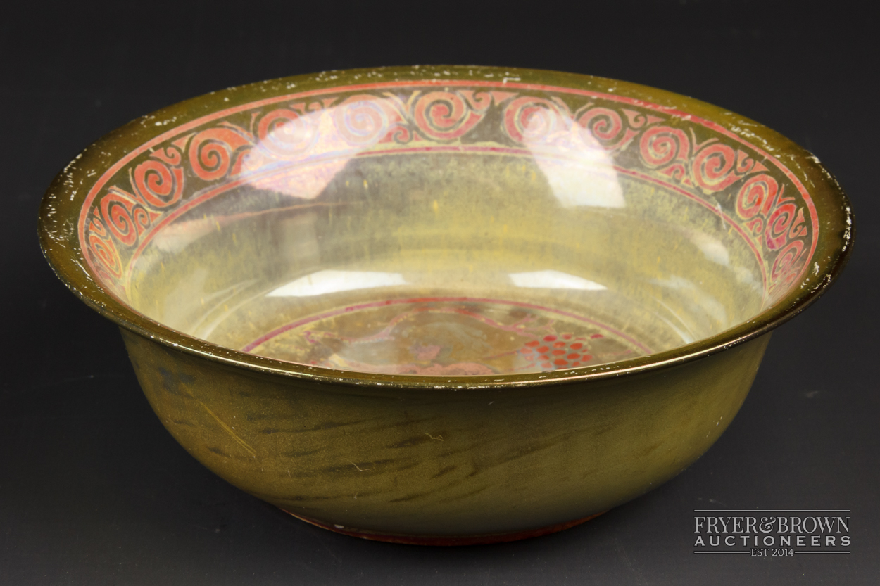 A Royal Lancastrian pottery bowl, circular painted to the interior with a cherub and fruiting - Image 3 of 4