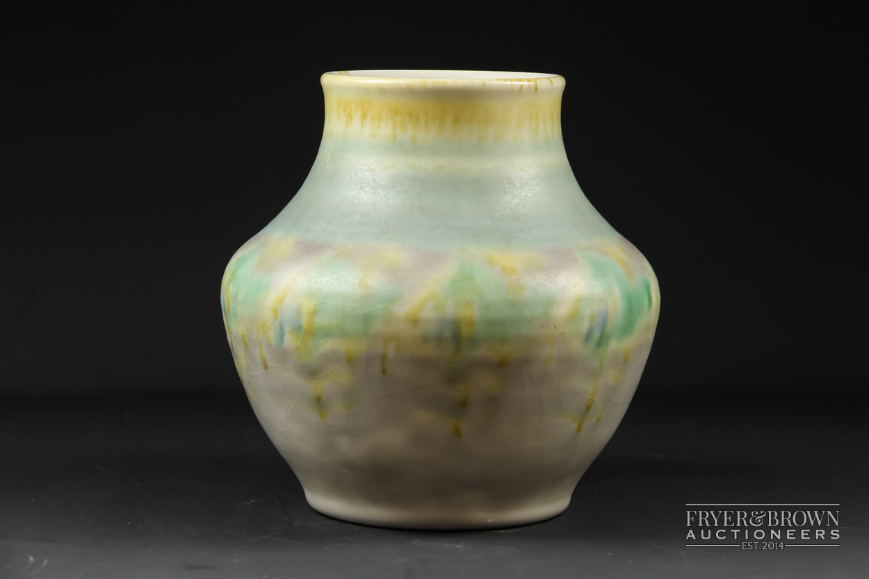 A Pilkingtons Royal Lancastrian vase, decorated in tones of grey, green and yellow drip glaze, - Image 2 of 3