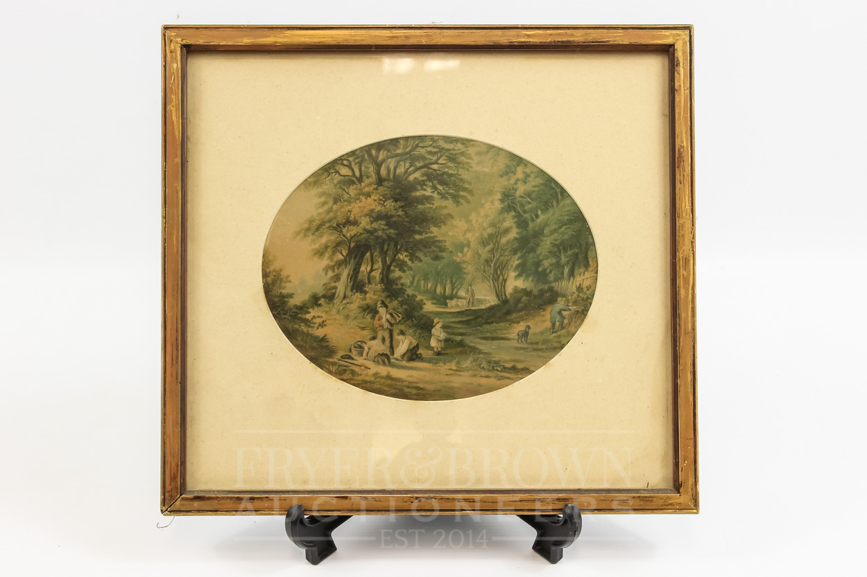 A pair of Baxter prints of figures in landscapes, 16.5cm diameter approx. - Image 2 of 3