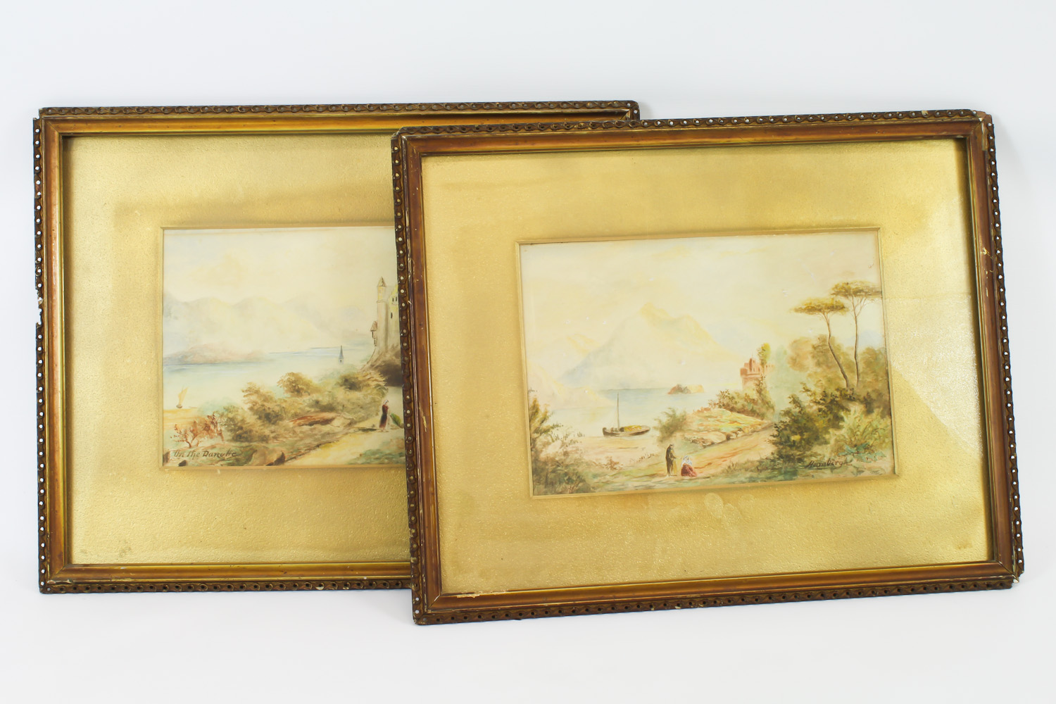 Hambergh - two riverscape scenes, one titled 'On the Danube', watercolours, 29.5 x 20cm (2)