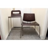 Two Italian designer chairs, one of low height, the other a tall stool, both with chrome legs and