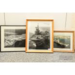 Military interest - two framed photographs of HMS Hermes, colour 24 x 13cm and black & white 29 x