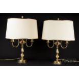 A pair of two-light brass lamps with shades (2)