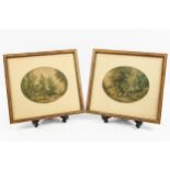 A pair of Baxter prints of figures in landscapes, 16.5cm diameter approx.
