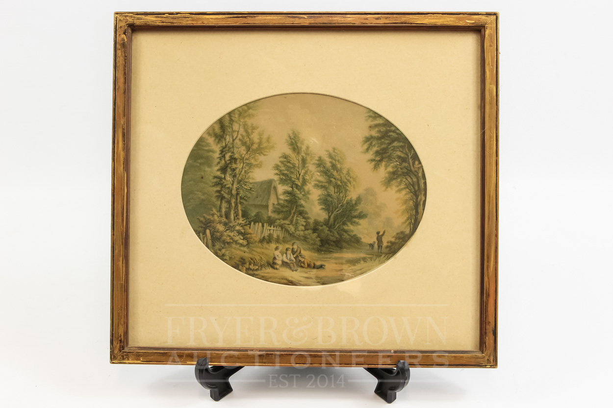 A pair of Baxter prints of figures in landscapes, 16.5cm diameter approx. - Image 3 of 3