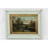 A 19th century oil on canvas of rural landscape, monogrammed CI or CL, painted wooden frame