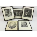 Five 19th century black & white engravings, including 'Venice Triumphant' and 'Pius IX' (5)