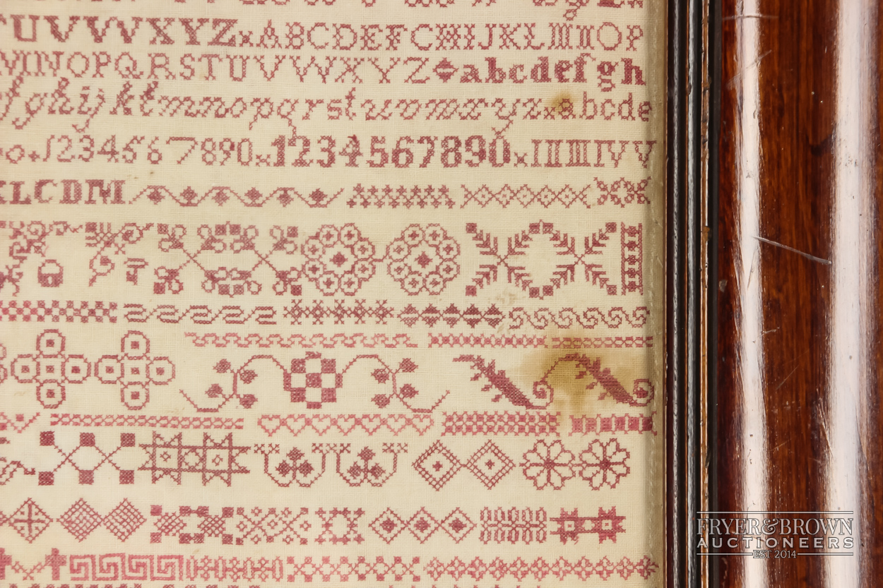 A Bristol Orphanage sampler, by K. Durting, dated 1882, worked in red with alphabet, numerals and - Image 2 of 6