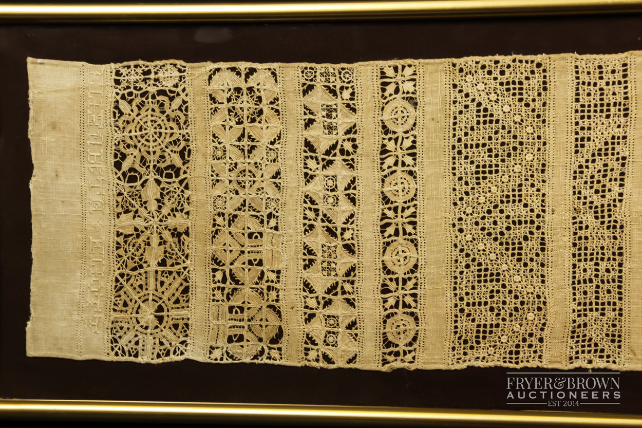 A needlework whitework and reticella band sampler by Elizabeth Eliott, 17th century, the top bands - Image 4 of 5