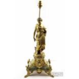 An ormolu and onyx figural lamp base, cast as a standing female figure with dove emblematic of