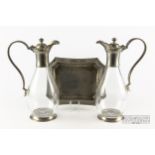 A pair of Italian pewter mounted glass claret jugs, Cosi Tabellini thistle mark and 95 stamped to