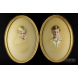 Frank Eastman - two studies of young boys, pastel and pencil on paper, oval, signed in pencil and