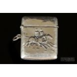 A sterling silver vesta case, stamped with a two horse race, stamped sterling 925, 22grs approx.