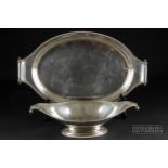 A silver plated bonbon dish of footed gondola form, makers mark of Harrison Brother & Howson,