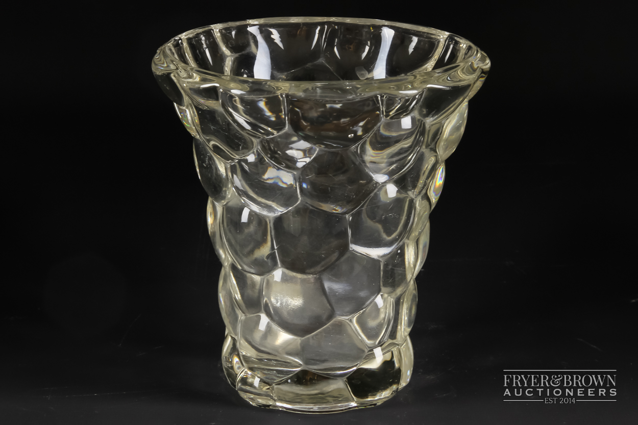 A D'Avesn glass vase, trumpet form moulded with honeycomb bubble design, moulded mark, 18cm high