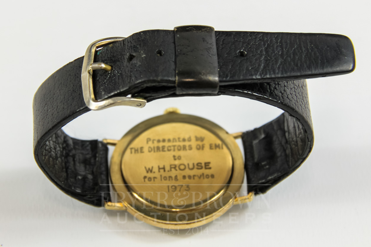 A vintage Garrard & Co. gold presentation wristwatch, presented by EMI to W.H. Rouse, 1973 - Image 3 of 5