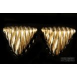 A pair of 1970s 14ct yellow gold ribbed triangular shaped ear clips, approximate total weight 6grs