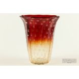 A Murano glass bubble vase, possibly Seguso, ribbed bucket form with flared rim, graduated deep