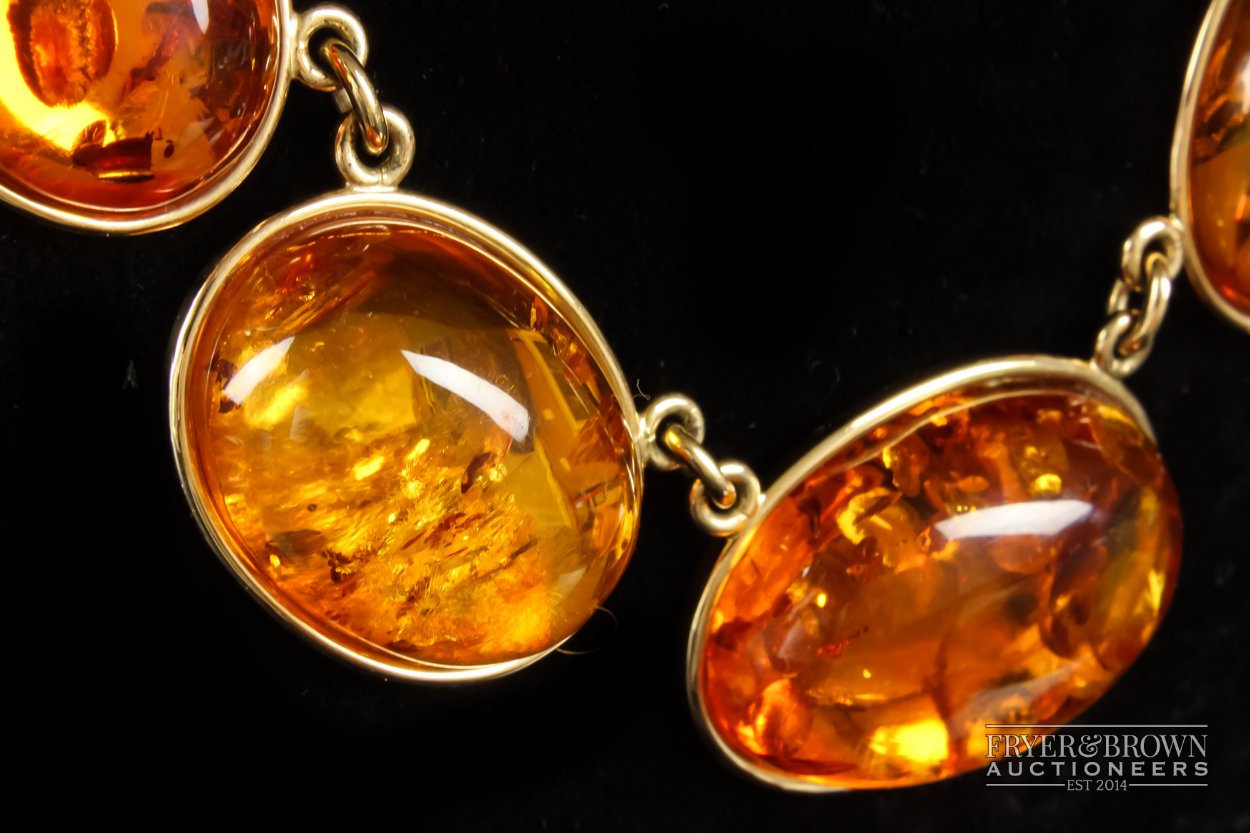 A 14ct Willy Jager for Halberstadt, Copenhagen, Denmark, 14ct gold mounted cabochon amber - Image 3 of 7