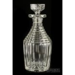 A heavy cut glass decanter & stopper, mallet form, well cut with stepped neck and shoulders, foliate