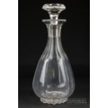 A cut glass pint decanter & stopper, of tapered ovoid body with hexagonal mushroom stopper, 25.5cm