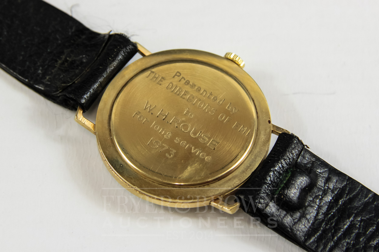 A vintage Garrard & Co. gold presentation wristwatch, presented by EMI to W.H. Rouse, 1973 - Image 2 of 5